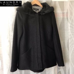 NWT LAUNDRY by SHELLI SEGAL Hooded Wool Coat